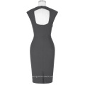 Belle Poque Stock Sans manches à l&#39;envers Retour Nylon Coton Hips-Wrapped Bodycon Grey Retro Vintage Dress BP000155-6